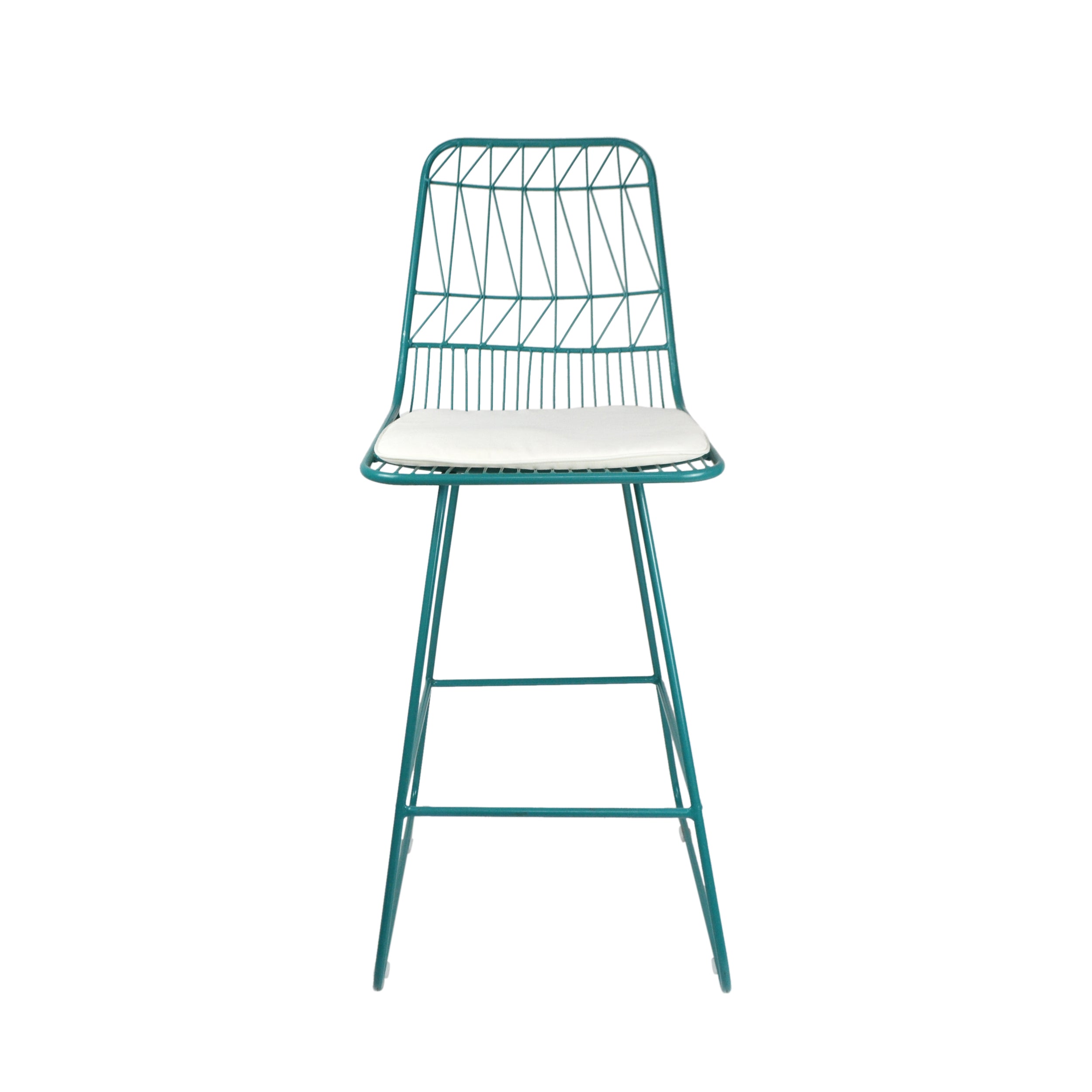 Ella Outdoor Wire Counter Stools with Cushions (Set of 4), Teal and Ivory