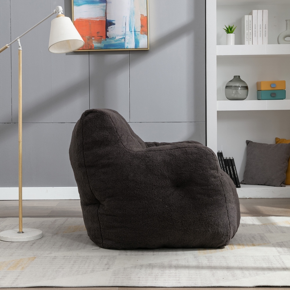 Soft Tufted Foam Bean Bag Chair With Teddy Fabric Bean For Living Room