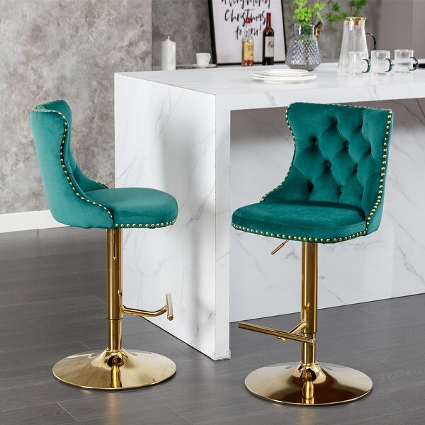 Golden Swivel Velvet Barstools Adjusatble Seat Height from 25-33 Inch， Modern Upholstered Bar Stools