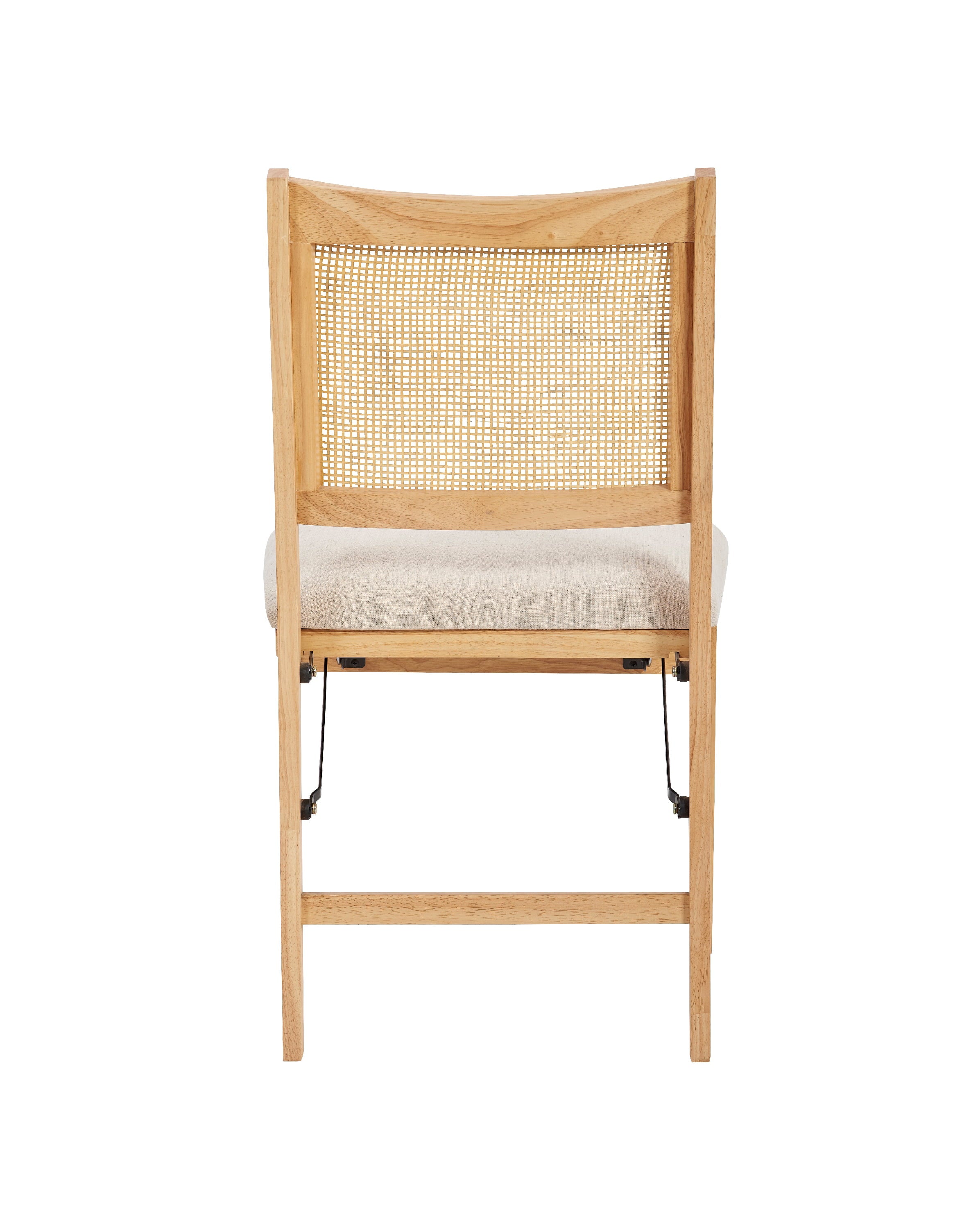 Riviera Rattan Back Folding Chair with Upholstered Seat, Natural Base with Beige Fabric