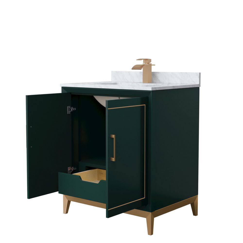 Wyndham Collection Marlena 30 in. W x 22 in. D x 35.25 in. H Single Bath Vanity in Green with White Carrara Marble Top WCH515130SGSCMUNSMXX