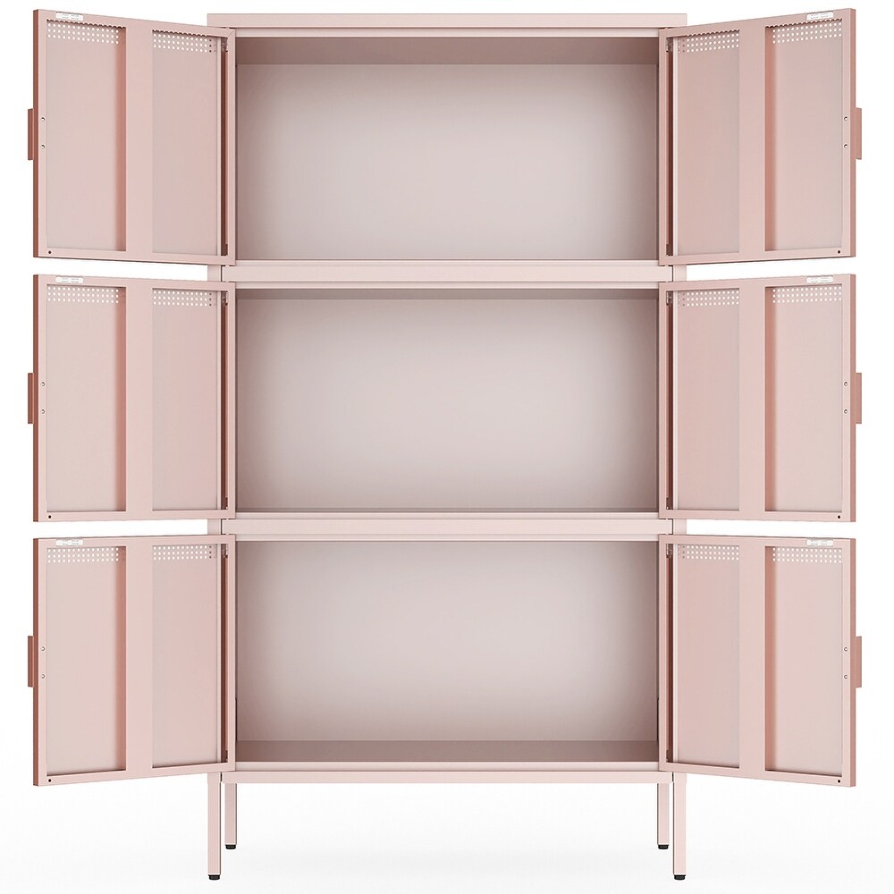 Metal Accent Storage Cabinet with 6 Doors and Adjustable Shelves