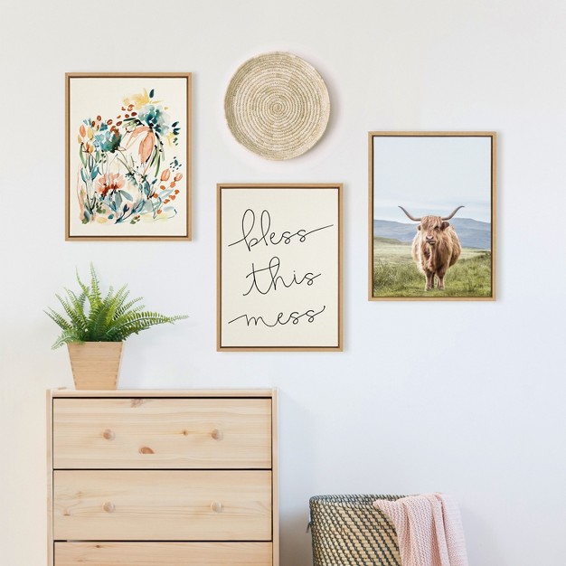 Kate And Laurel Sylvie Highland Cow Mountain Landscape Framed Canvas By The Creative Bunch Studio