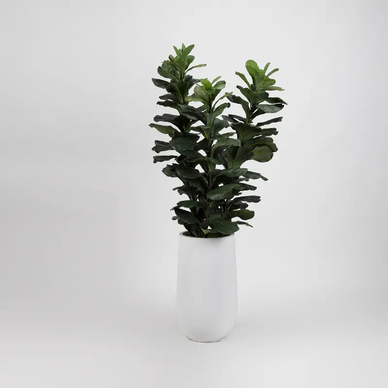 Faux Green Fiddle Leaf Fig Tree Arrangement in White Planter