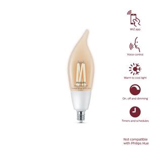 Philips 40-Watt Equivalent BA11 Smart Wi-Fi LED Tuneable White E12 Candelabra Light Bulb Powered by WiZ with Bluetooth (4-Pack) 567230