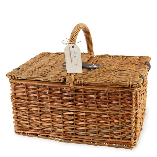 Twine Cape Cod Picnic Basket Wicker Basket With Place Settings Wine Glasses Corkscrew Insulated Compartments Set Of 1 Basket Brown