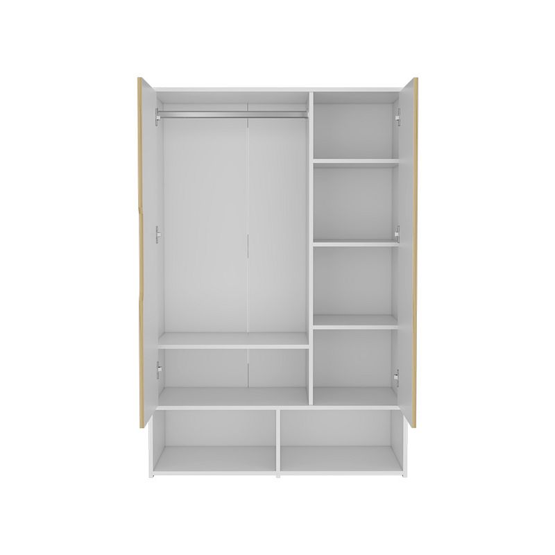 DEPOT E-SHOP Bambo Armoire， Double Door Cabinets， Five Shelves， Hanging Rod，Light Oak / White