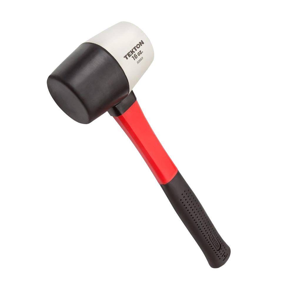 TEKTON 16 oz. Fiberglass Handle WhiteBlack Rubber Mallet 30683