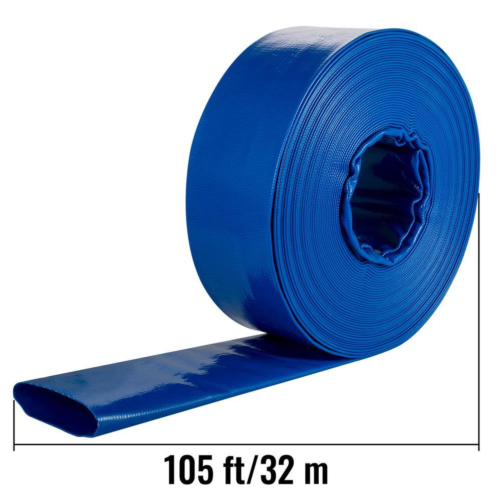 VEVOR Discharge Hose 1-12 in. Dia x 105 ft. PVC Fabric Lay Flat Hose with Clamps Heavy Duty Backwash Drain Hose Burst-Proof YCFCXR1.5X1001SMXV0