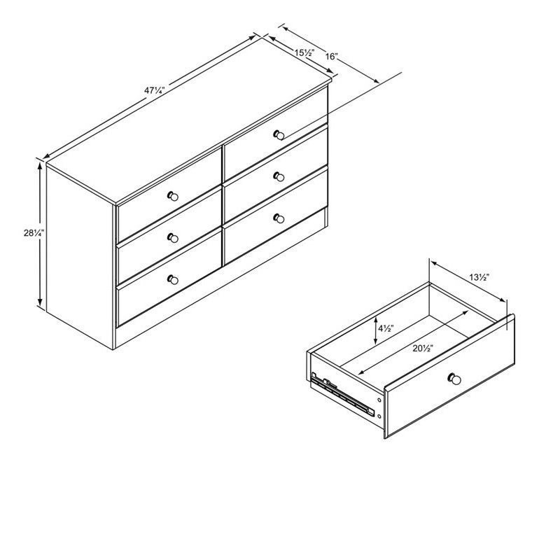 Hawthorne Collections 6 Drawer Double Dresser in White