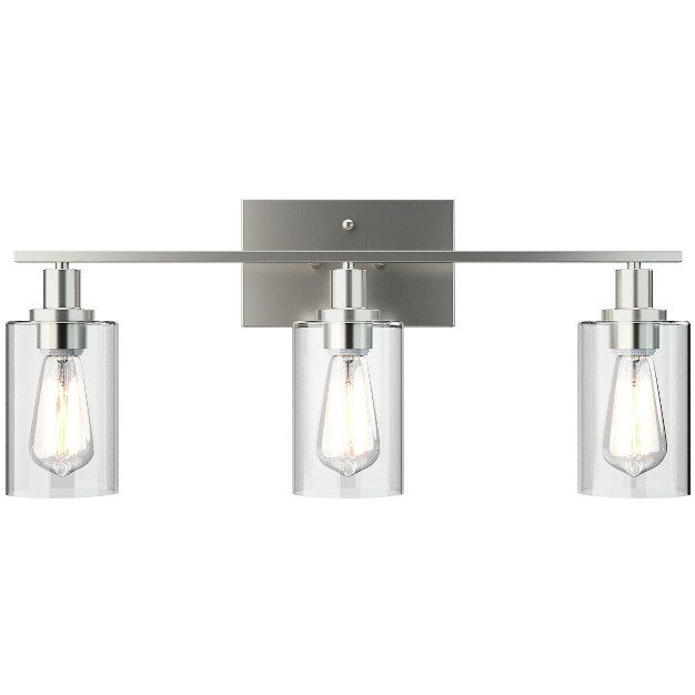 Tangkula Bathroom Vanity Light Modern Wall 3 light Sconce Fixtures W Clear Glass Shade