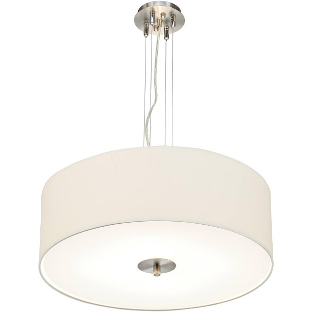 Wide Modern White Canvas Drum Shade 4 light Fixture For Dining Room House Kitchen Island