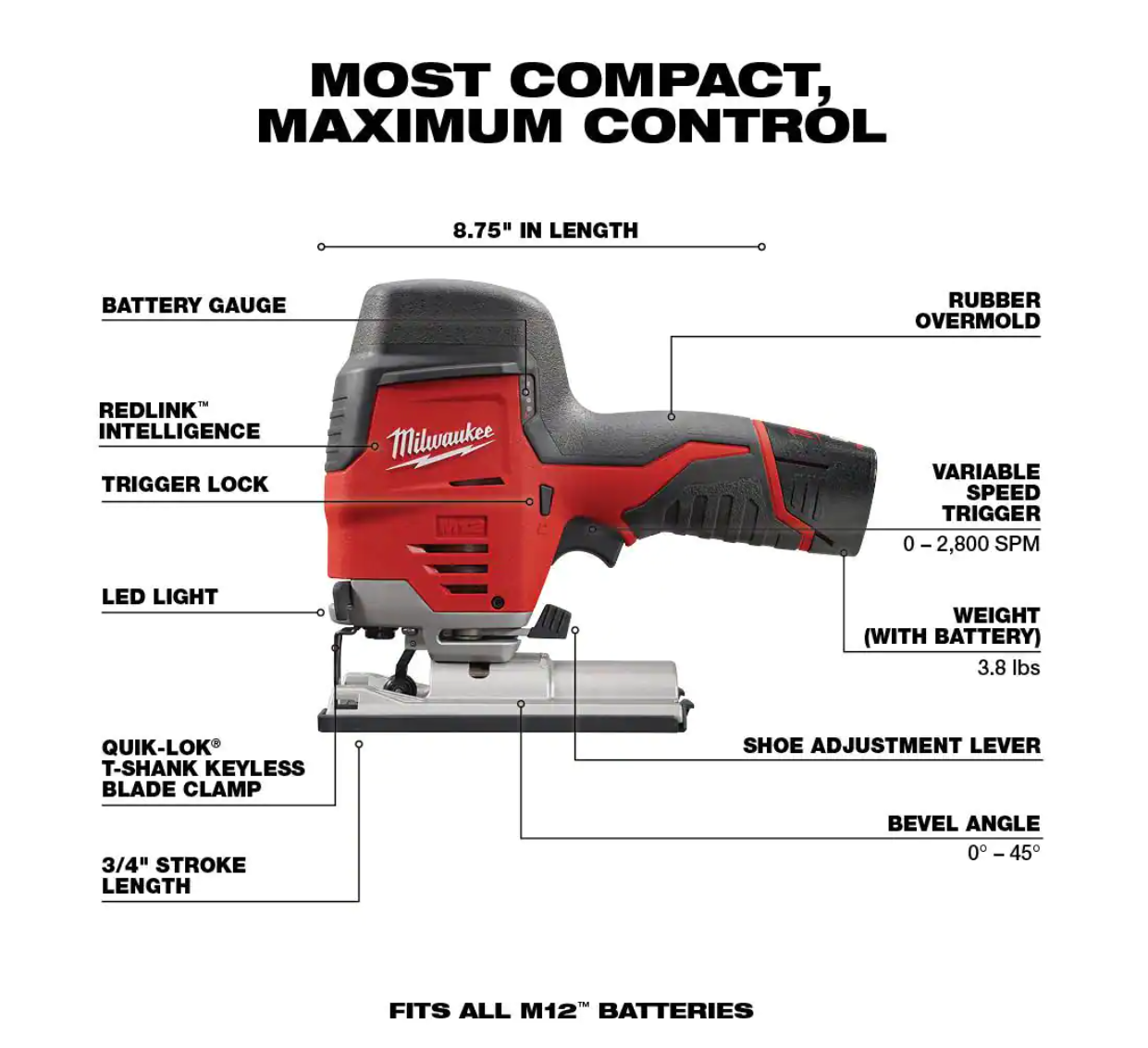 Milwaukee 2415-20-2445-20-48-11-2460 M12 12V Lithium-Ion Cordless 3/8 in. Right Angle Drill with M12 Cordless Jig Saw and 6.0 Ah XC Battery Pack