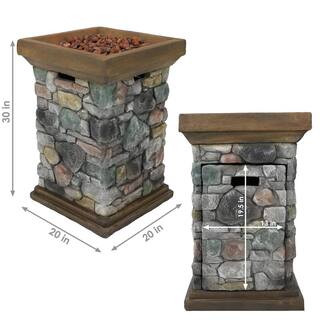 Sunnydaze Decor 30 in. Square Fiberglass Rock Column Design Propane Gas Fire Pit WAR-955