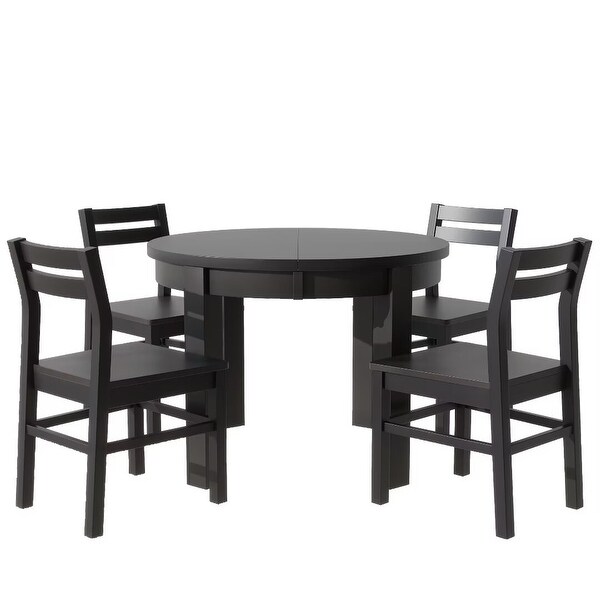 Extendable Round Dining Table Set with Storage Drawers and 4 Chairs