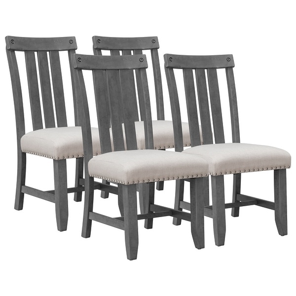 Upholstered Dining Chairs with Sliver Nails and Wood Legs， Set of 4