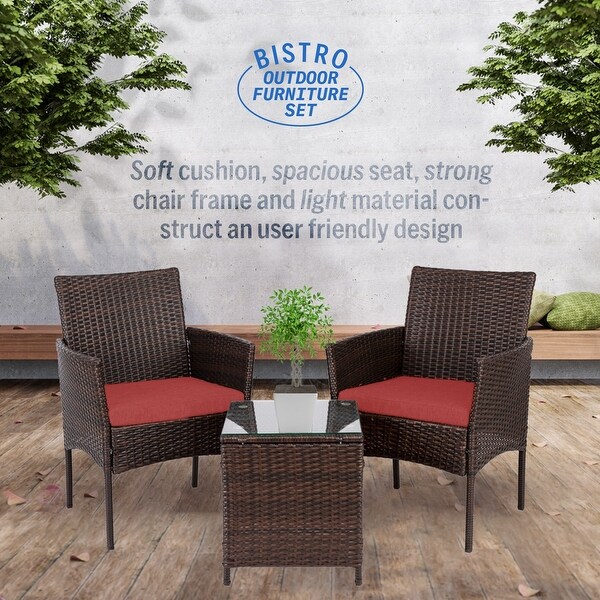 Pyramid Home Decor Rattan 3piece Patio Bistro Set