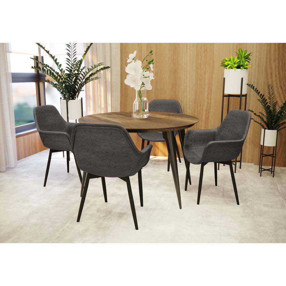 Leisuremod Ravenna 47 in. Modern Round Wood Dining Table with Metal Legs in Dark Brown RTM47BR