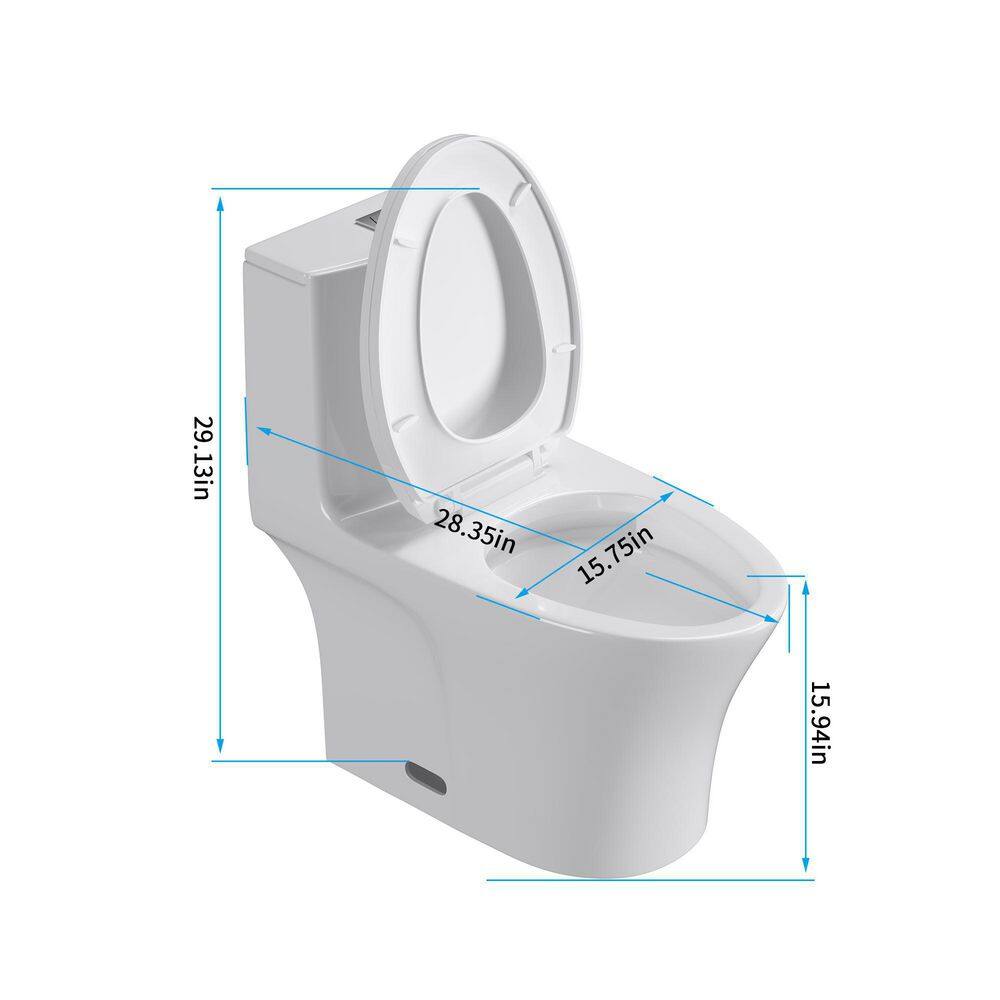 Kahomvis 1-Piece 1.27 GPF High-Efficiency Dual Flush Elongated Standard Toilet in White with Soft Close Seat Cover Seat Included Crea-LKW1-444