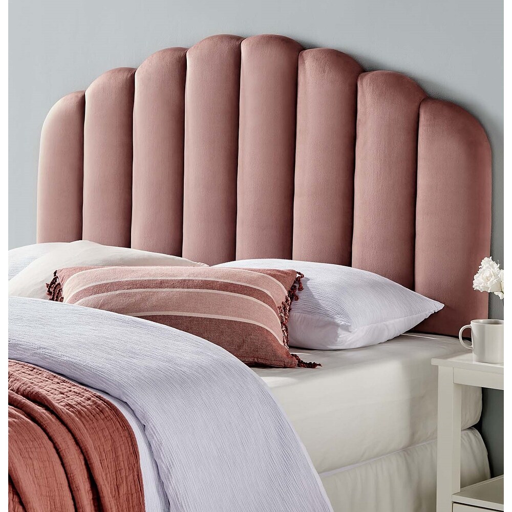 Burney Scalloped Heather Pink Velvet Upholstered Twin Size Headboard