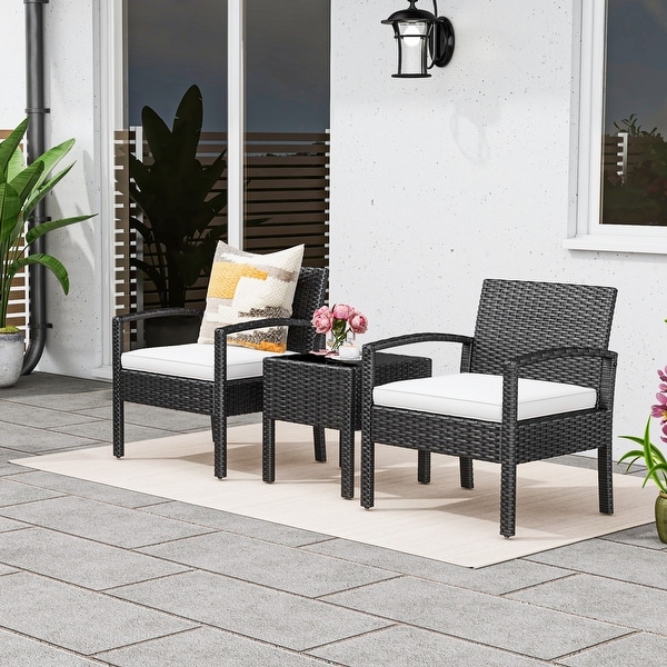 Moasis 3Piece Outdoor Bistro Set PE Rattan Chairs with Cushions