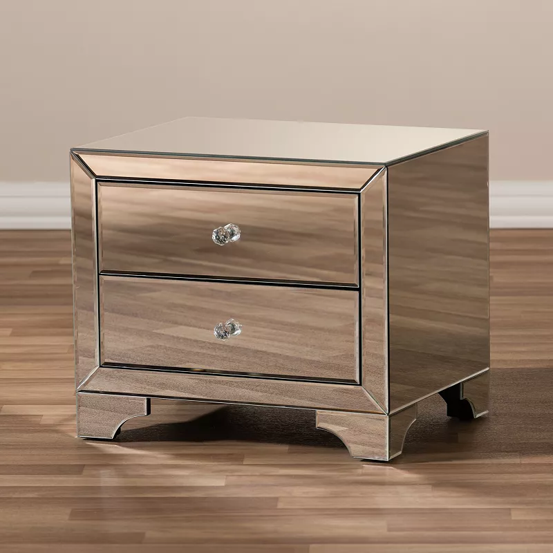 Baxton Studio Farrah Mirrored Nightstand