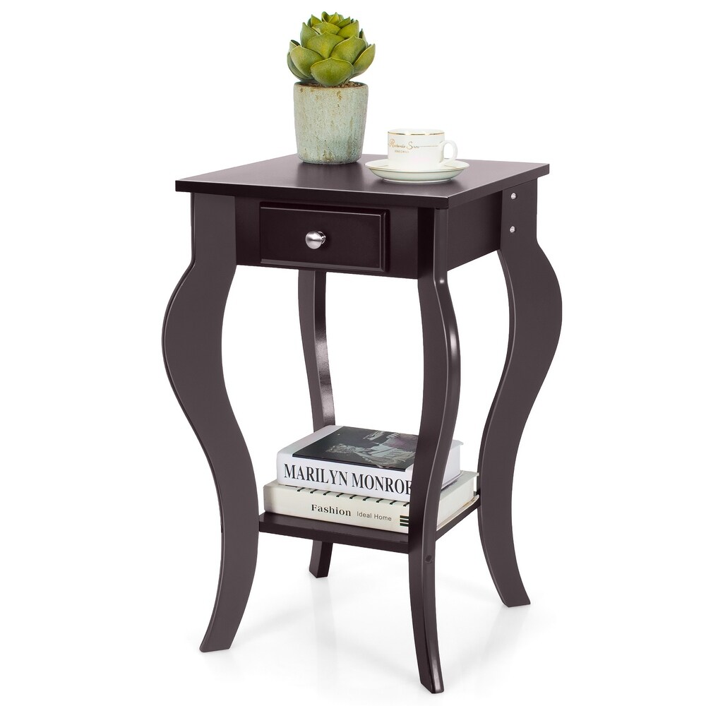 Costway End Side Table with Drawer Bottom Shelf Accent Nightstand   15''x 15'' x 23.5''