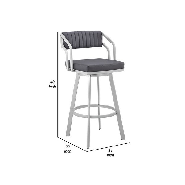 Lyla 30 Inch Metal Bar Stool， Swivel， Vegan Faux Leather