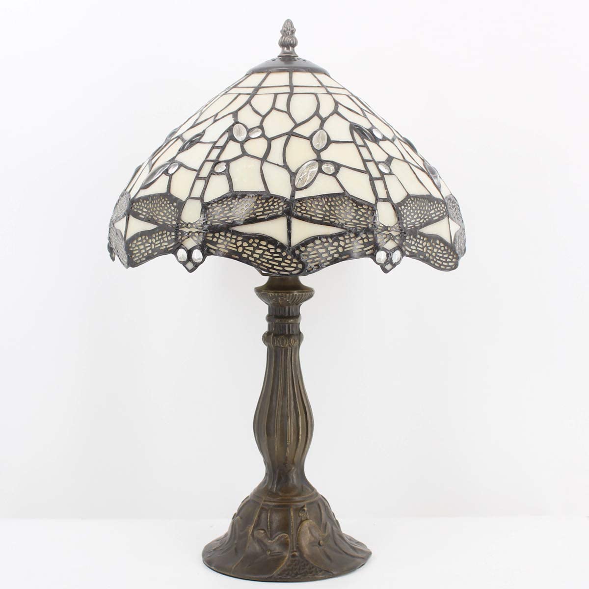 GEDUBIUBOO Tiffany Lamp Cream Stained Glass Dragonfly Bedside Table Lamp Desk Reading Light 12X12X18 Inches Decor Bedroom Living Room  Office S139 Series