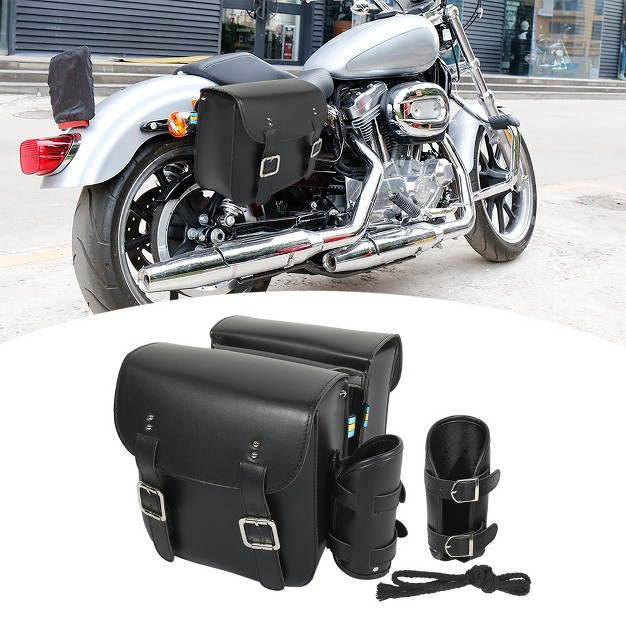 Unique Bargains Faux Leather Cycling Luggage Motorcycle Side Tool Saddlebag Black 1 Pair