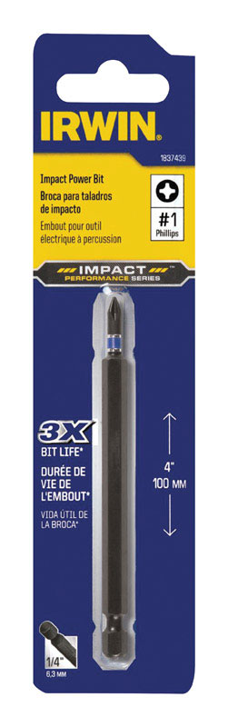 Irwin Impact Performance Series Phillips #1 X 4 in. L Power Bit Steel 1 pc