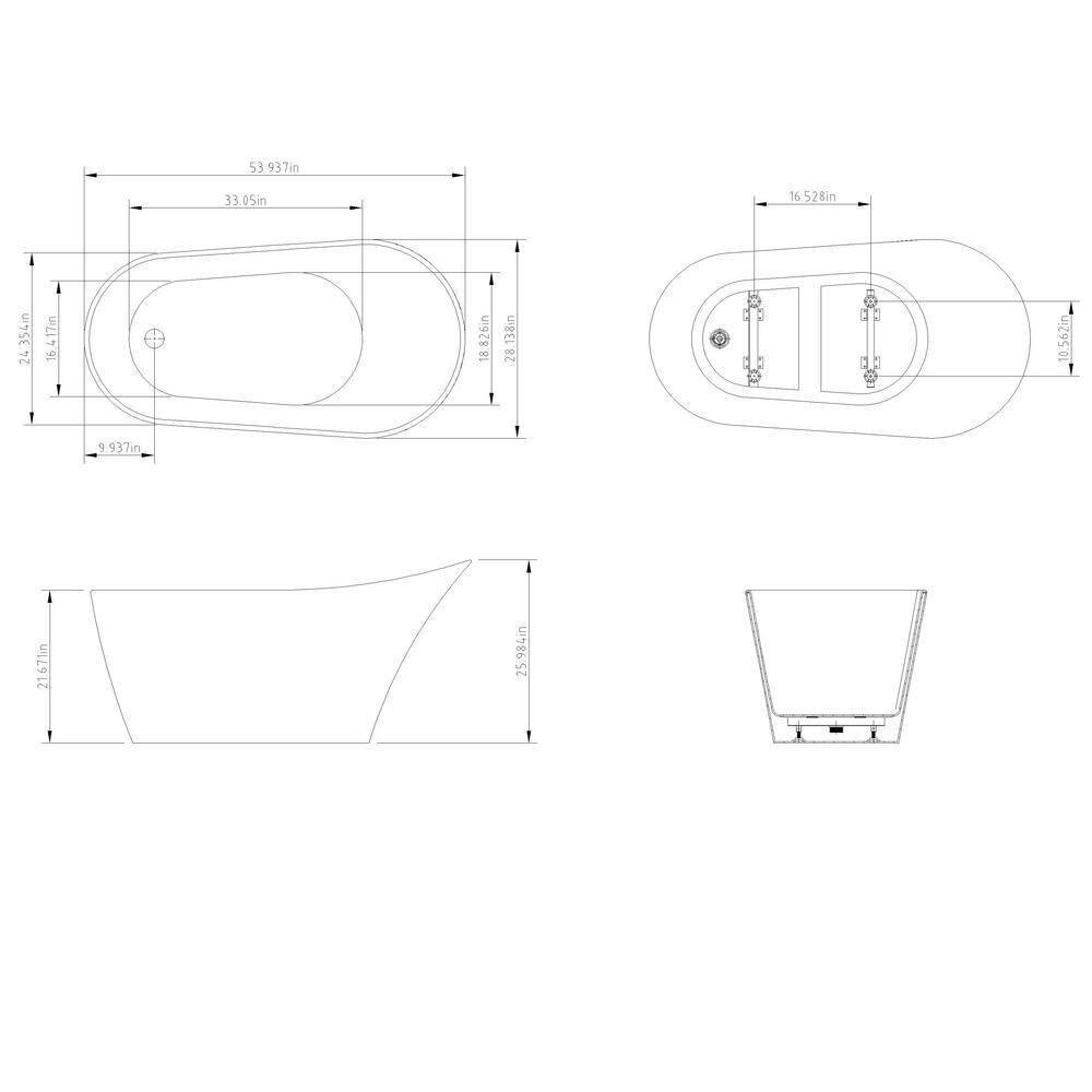 AKDY 53.9 in. Fiberglass Flatbottom Freestanding Bathtub with Tub Filler Combo in Glossy White BT0364-21