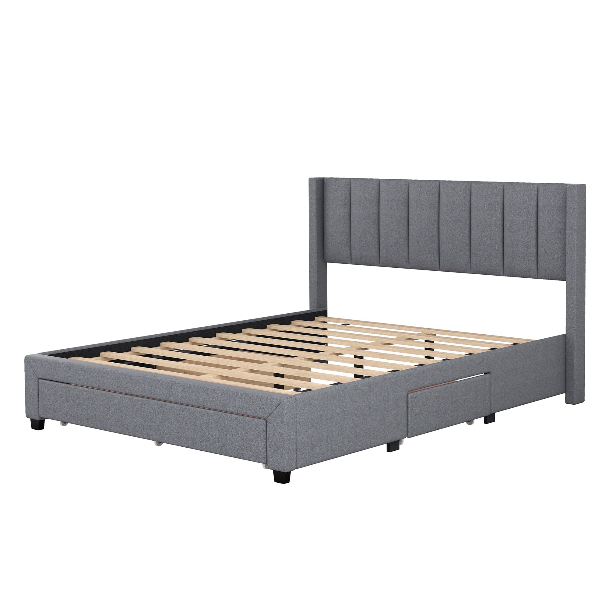 EUROCO Queen Size Upholstery Platform Bed with Three Storage Drawers for Bedroom, Gray