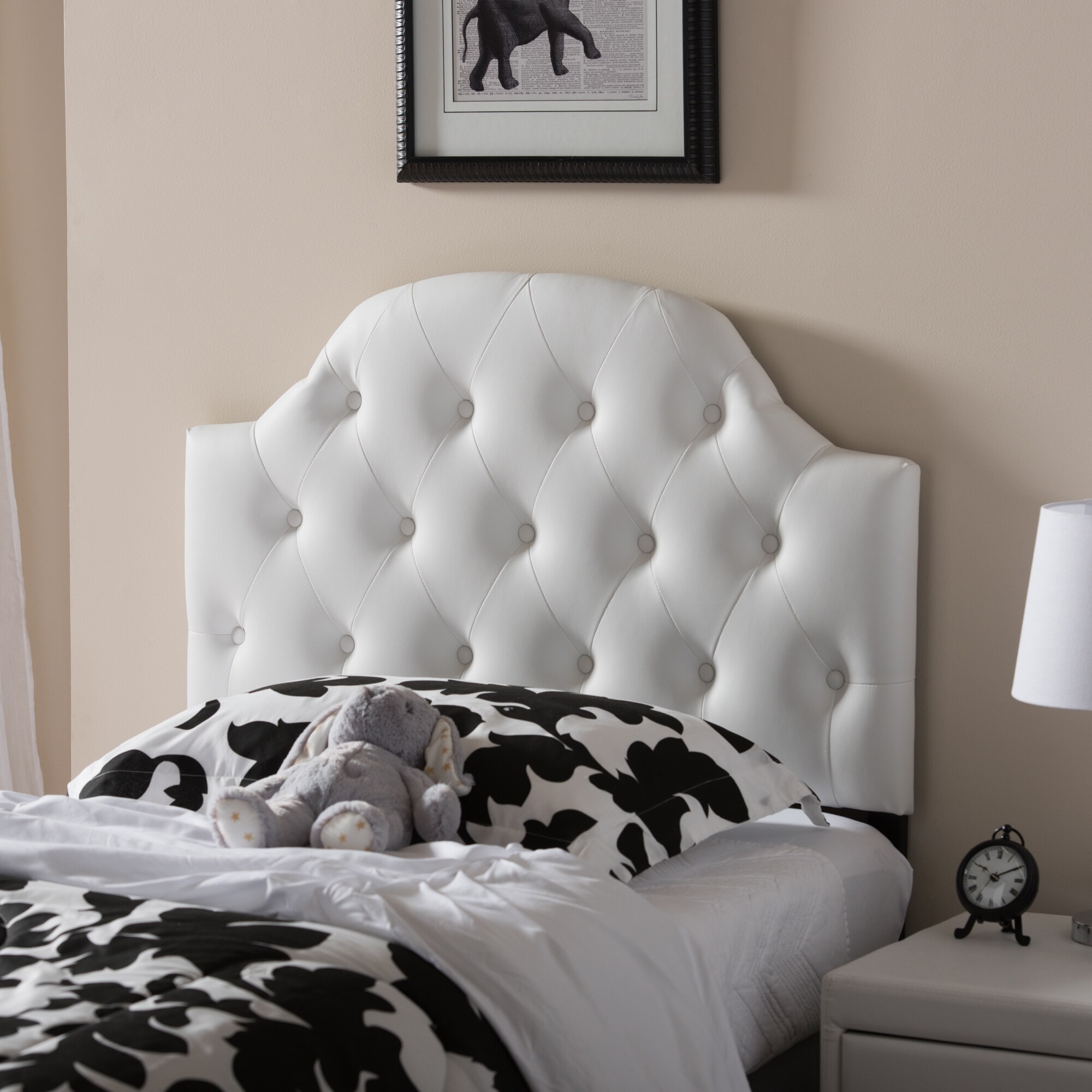 Baxton Studio Midas Modern and Contemporary Twin Size Faux Leather Upholstered Button-tufted Scalloped Headboard - - 11461122