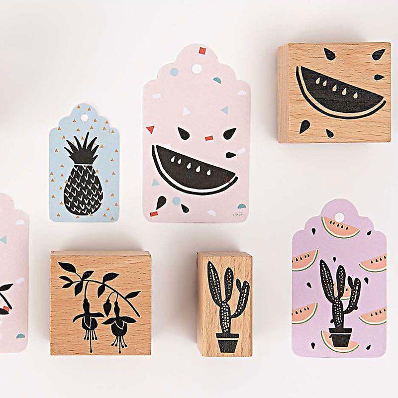 4 wooden stamps with inker - watermelon and pineapple