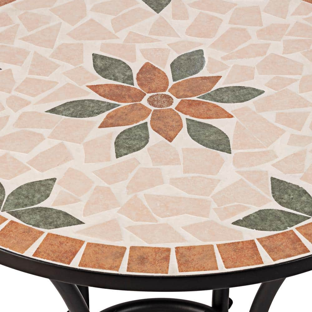 Alpine Corporation Indoor/Outdoor 3-Piece Mosaic Bistro Set Folding Table and Chairs Patio Seating, Tan JFH918A