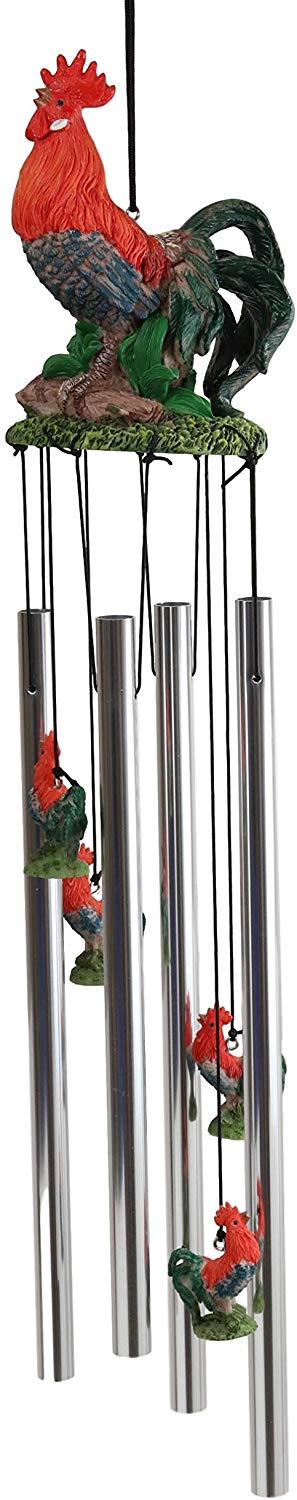 Rustic Country Farm Red Breasted Rooster Chicken Wind Chime Patio Garden Decor