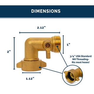 Morvat 90-Degree Solid Brass Garden Hose Elbow Connector with OnOff Shutoff Valve MOR-BELBOW-2-A