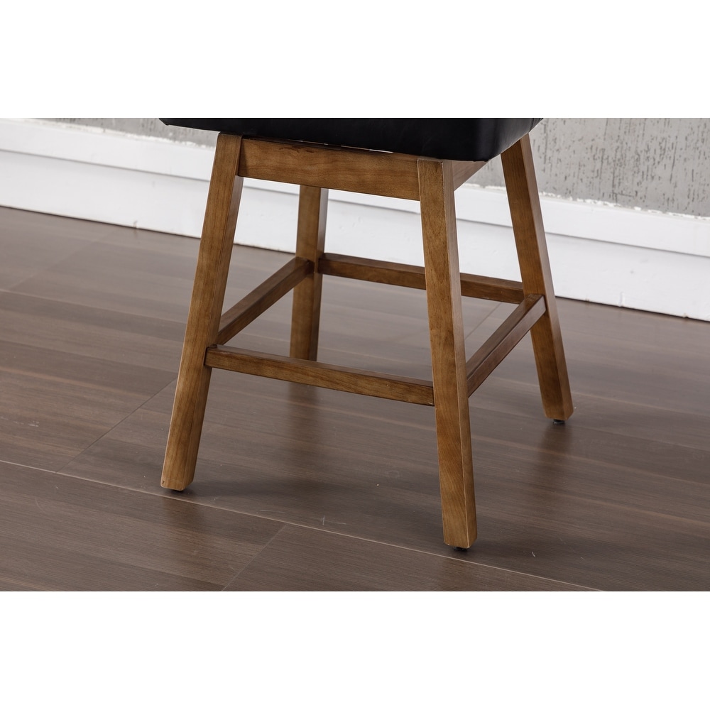 Upholstered PU Leather Swivel Barstool with Footrest  Set of 2