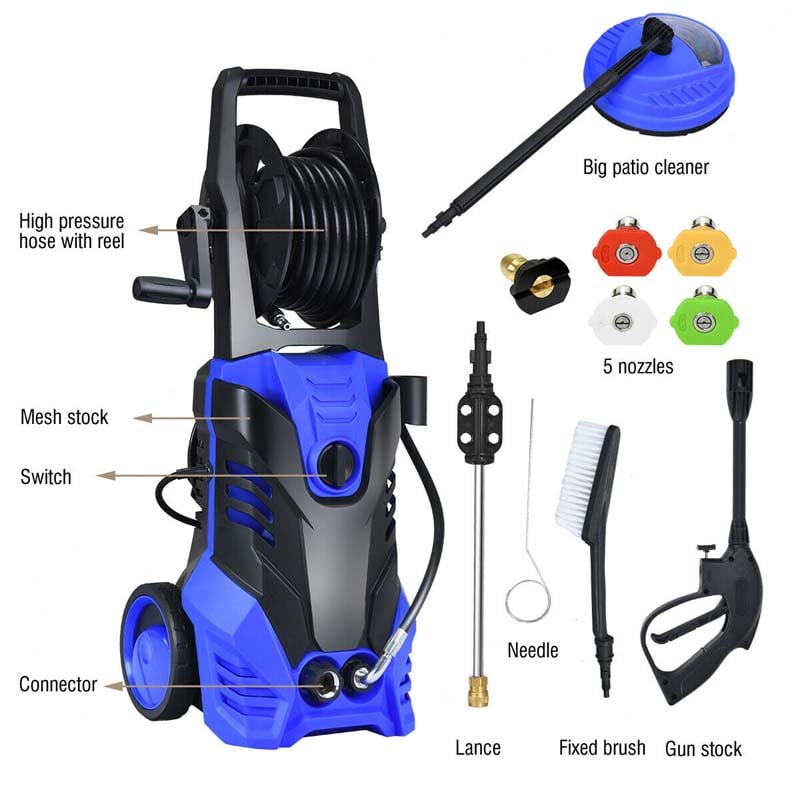 3000PSI Electric Pressure Washer, 2000W 2.0 GPM Portable Electric Power Washer with 5 Nozzles