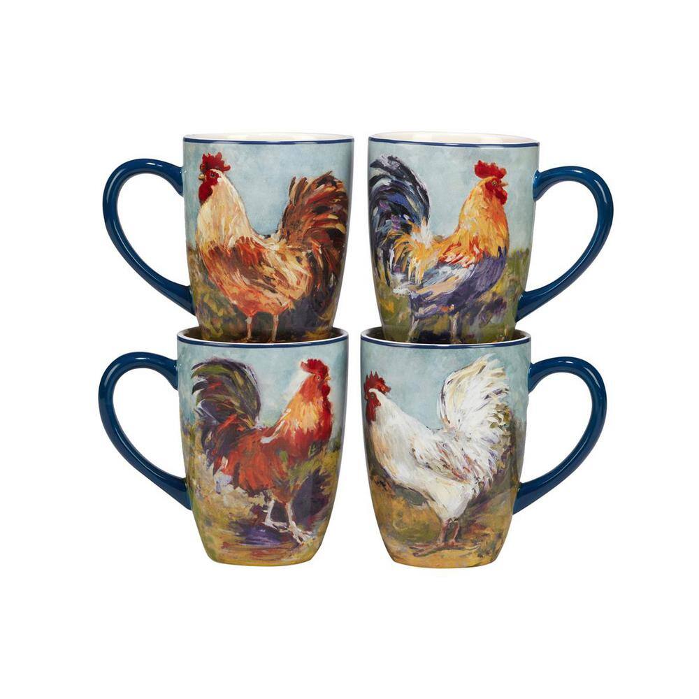 Certified International Rooster Meadow 22 oz. Assorted Colors Earthenware Beverage Mugs (Set of 4) 28802SET4