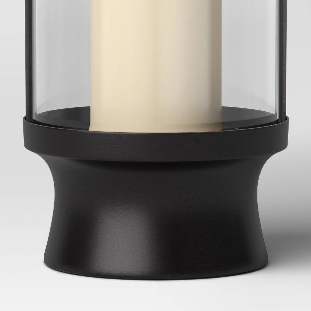 Modern Metal And Glass Battery Led Pillar Candle Outdoor Lantern Black