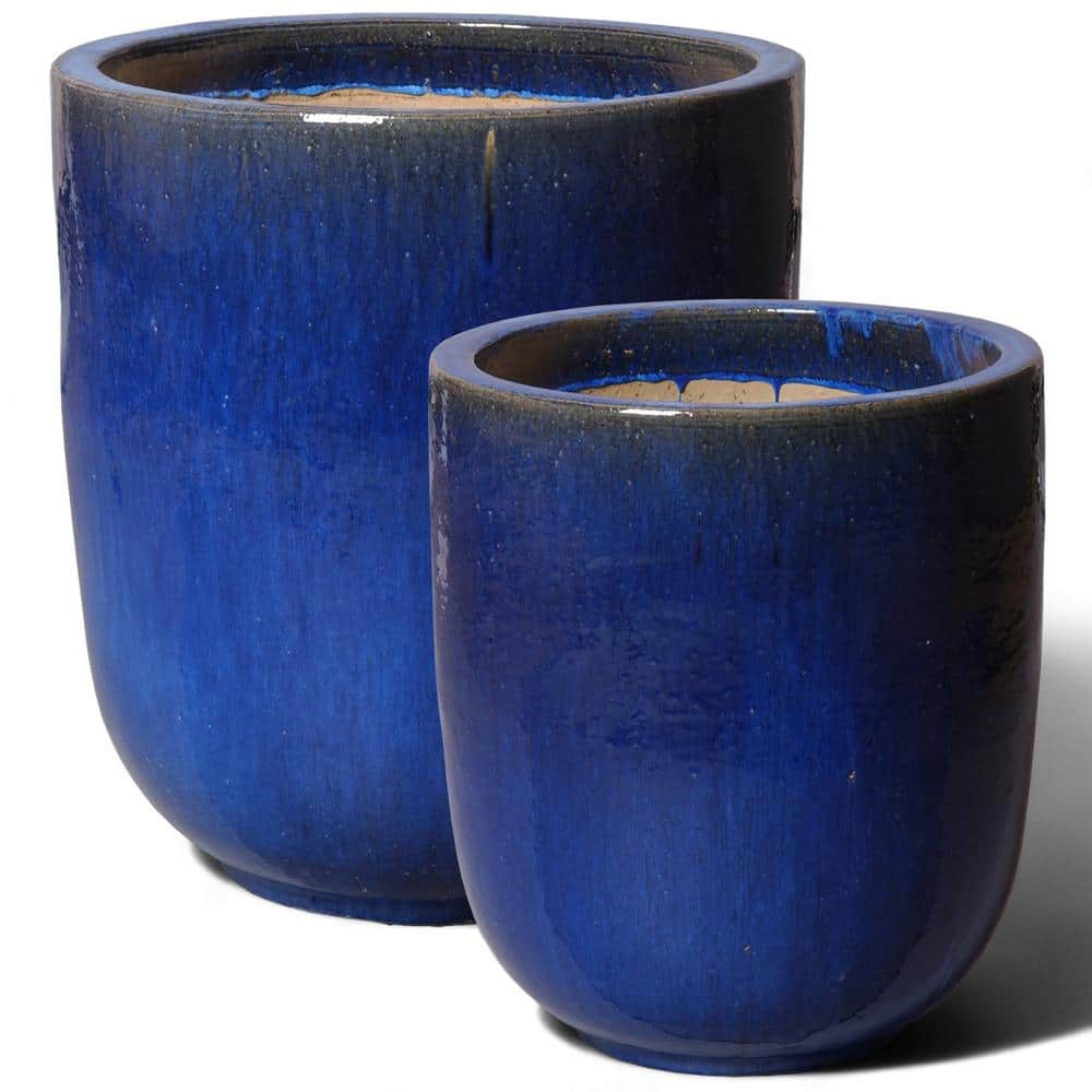 Emissary 24 in. D x 27 in. H Blue Ceramic Round Planter with Drainage Hole 12474BL-2