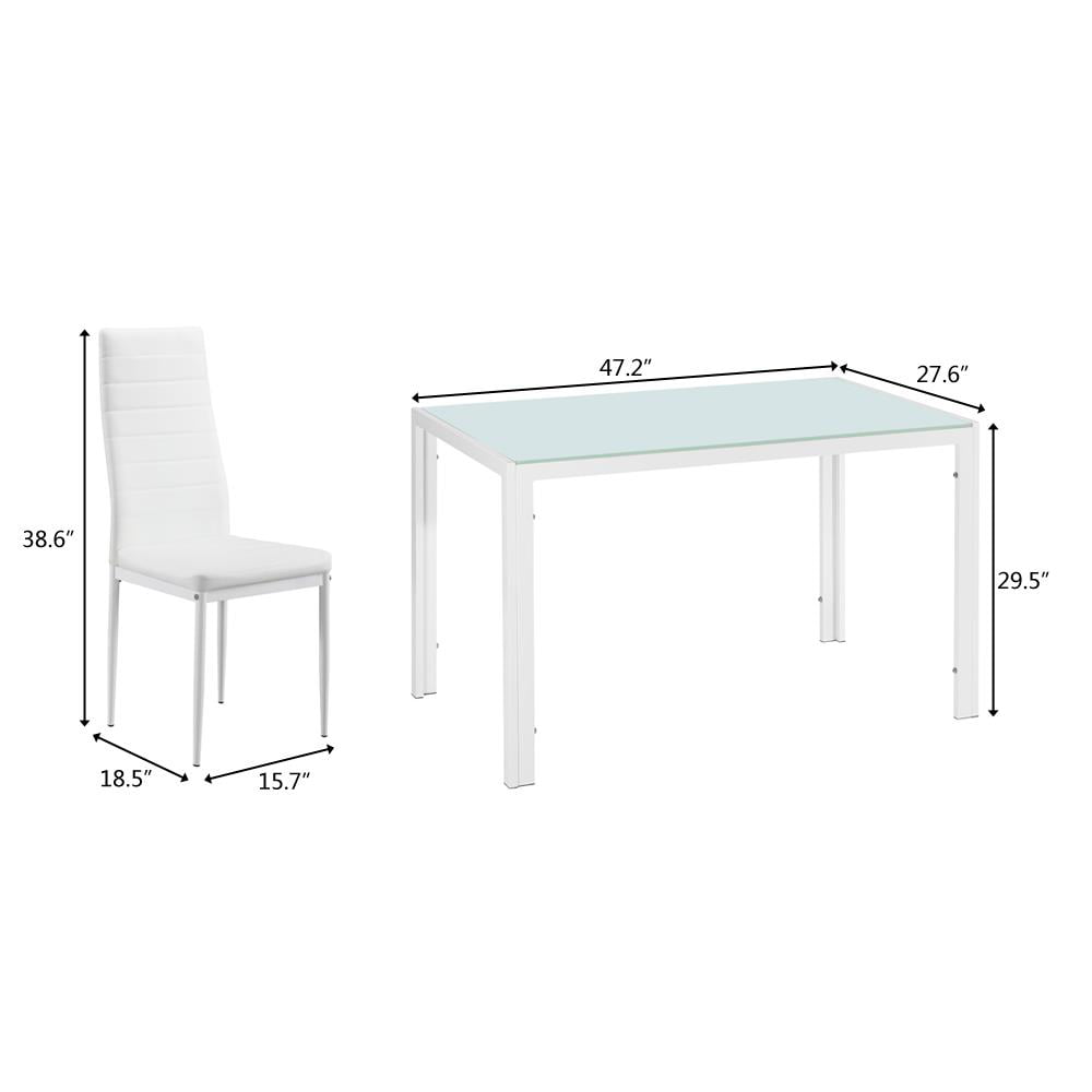 Zimtown Dining Table Set for 4, Kitchen Dining Room Table and 4 Chairs White Glass Dining Table with PU Leather Chairs, White