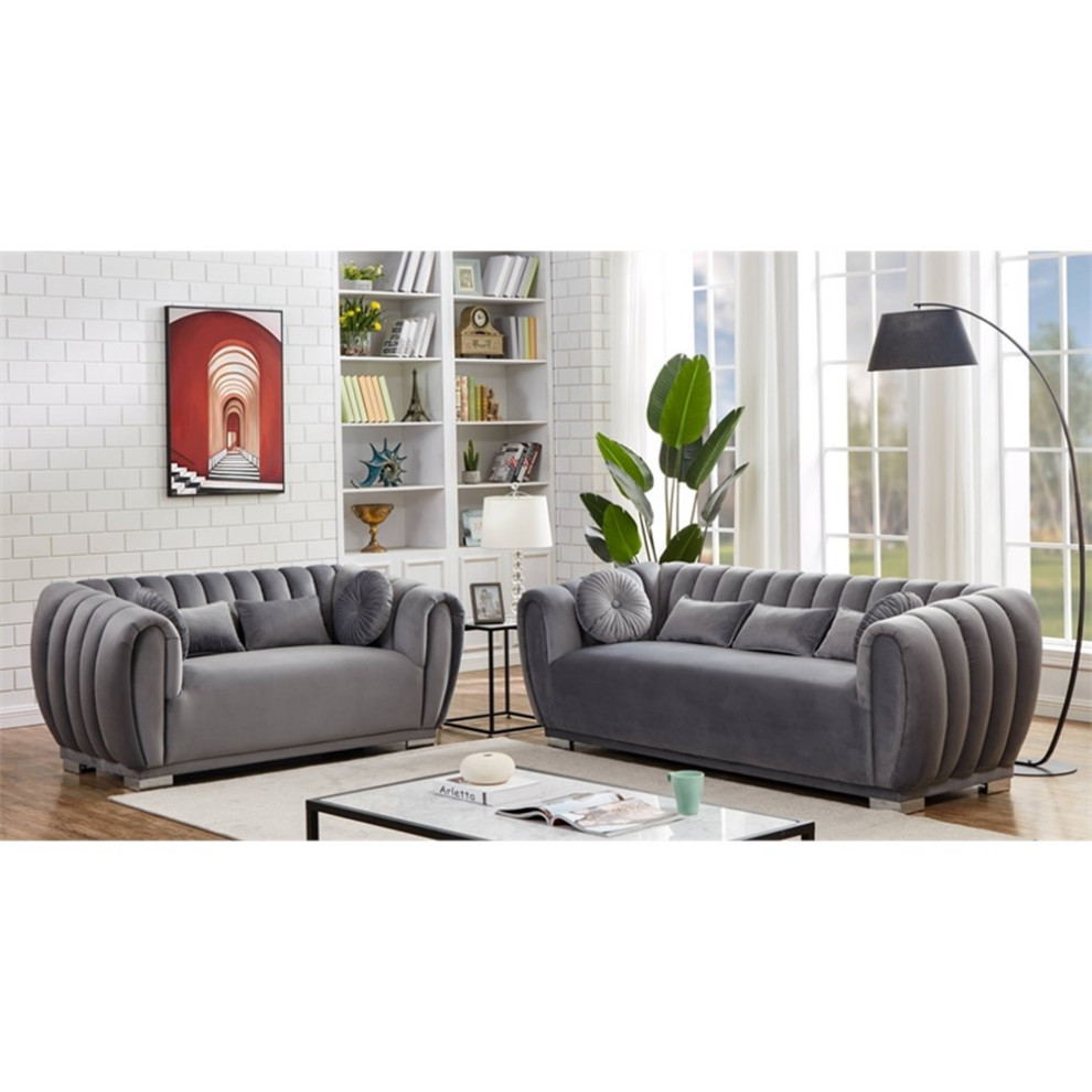 Legend Vansen Modern Velvet Fabric Living Room Sofa and Loveseat Set in Gray   Contemporary   Living Room Furniture Sets   by Homesquare  Houzz