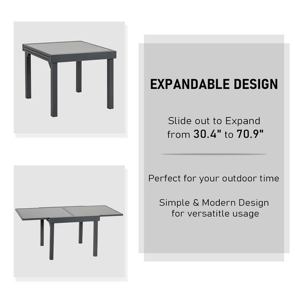 VredHom Outdoor Tempered Glass Top Aluminum Extendable Dining Table