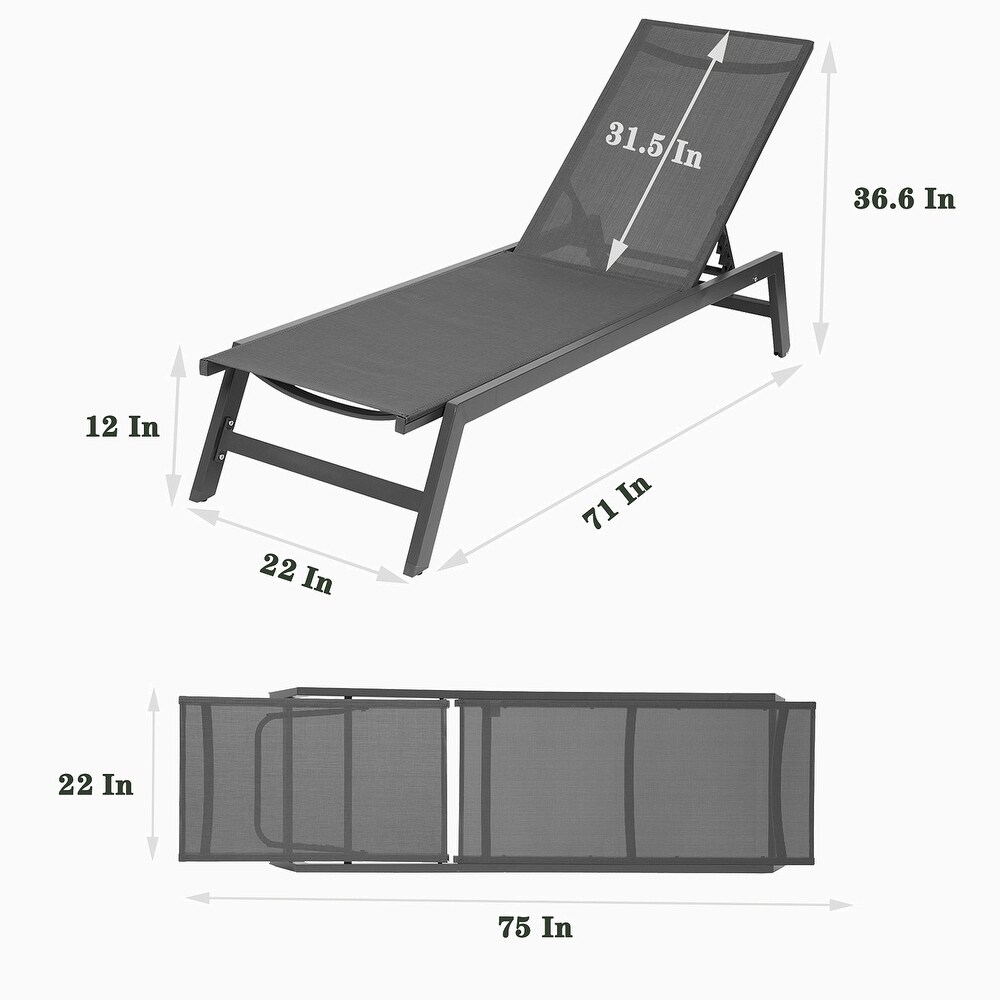 2 Piece Set Chaise Lounge Chairs   Weather Adjustable Aluminum Recliner