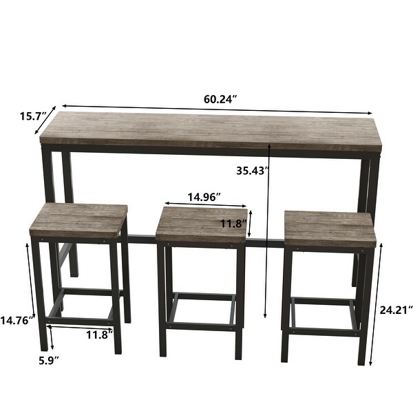 4 piece Dining Table Set with 3 Stools