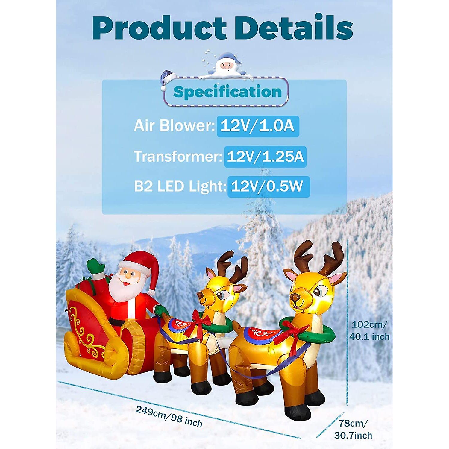 8 Feet Long Christmas Inflatables With Led Light Christmas Inflatable Santa Claus On Sleigh Blow Up Christmas Outdoor Indoor Decoration For Home Famil