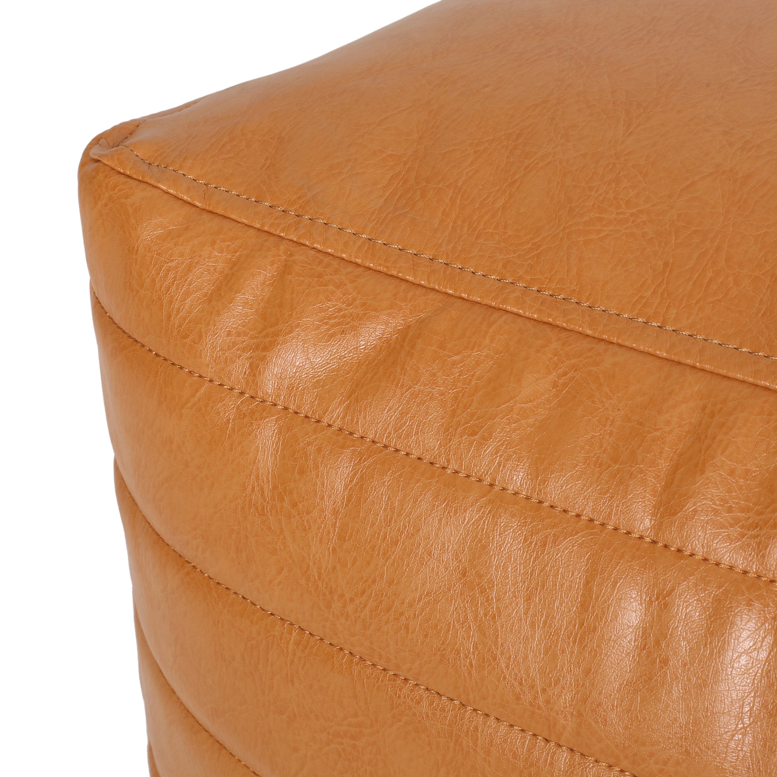 Conrail Contemporary Faux Leather Channel Stitch Pouf